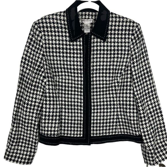 Draper's & Damon's Houndstooth Zip Collard Lined Jacket Blazer Women’s Size 12P - Picture 1 of 8